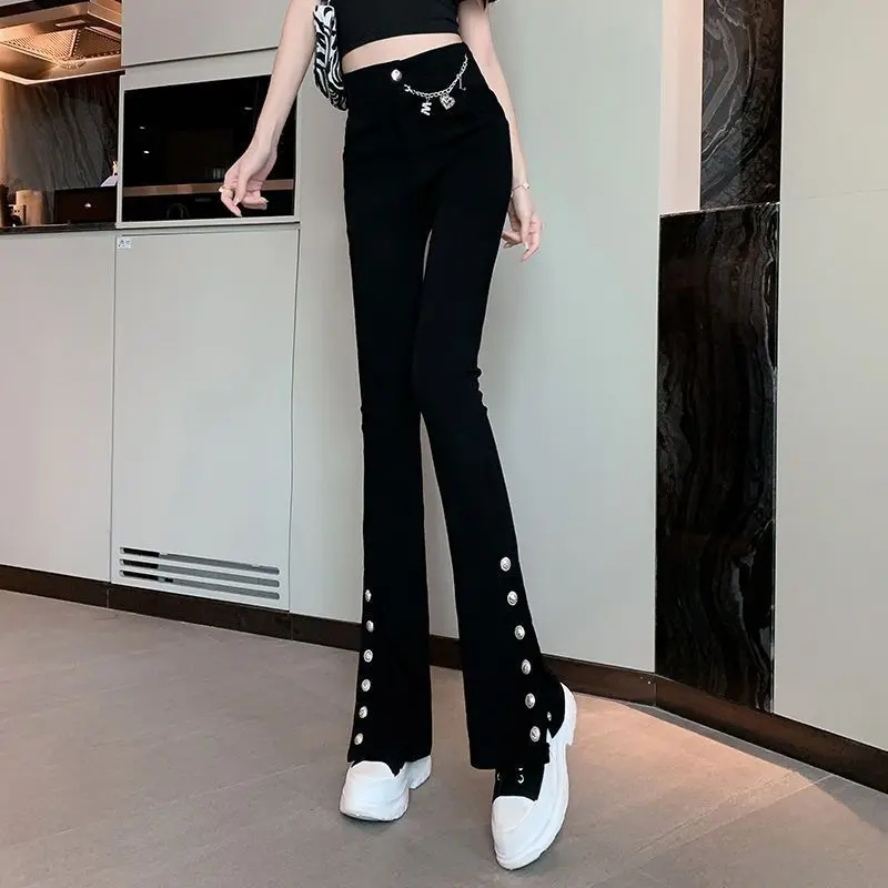 Quần Dài Ống Loe, Thiết Kế Dây Chuyền Xích, Lót Lông Cừu, Dày, Cạp Cao, Thích Hợp Cho Mùa Xuân Và Mùa Thu, Hàng Mới Về, Quần Legging Xẻ Tà Thường Ngày Cho Nữ, Quần Dài quét đất Nhà 4