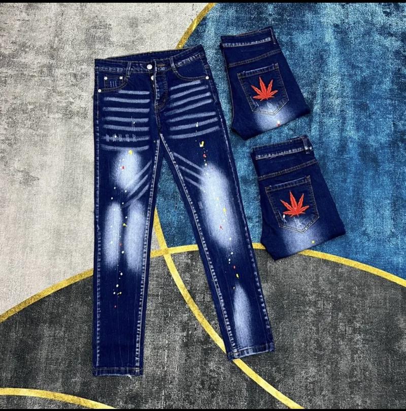 Product Introduction of Quần jean nam xanh dài thêu lá phông đỏ bản 4 cúc Pants Menswear Có Túi 18