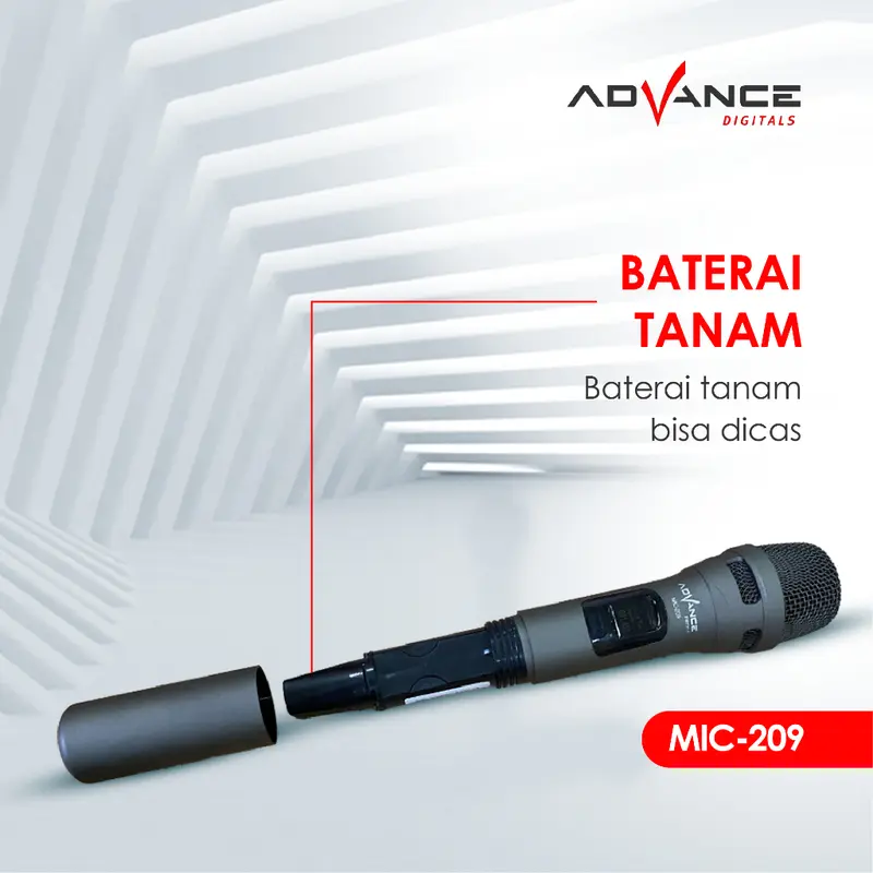 ADVANCE MIC-209 2Mic Digital Wireless Mic Microphone/Mikrofon Bluetooth Profesional Mic Wireless Bluetooth Microphone Termasuk tombol volume untuk menyesuaikan volume 3