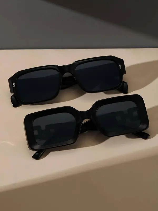 Unisex Street Trend Square Frame Sunglasses (2 Pairs), Trendy Sunglasses for Everyday Use, Fashion Accessories for Outdoor Activities 5