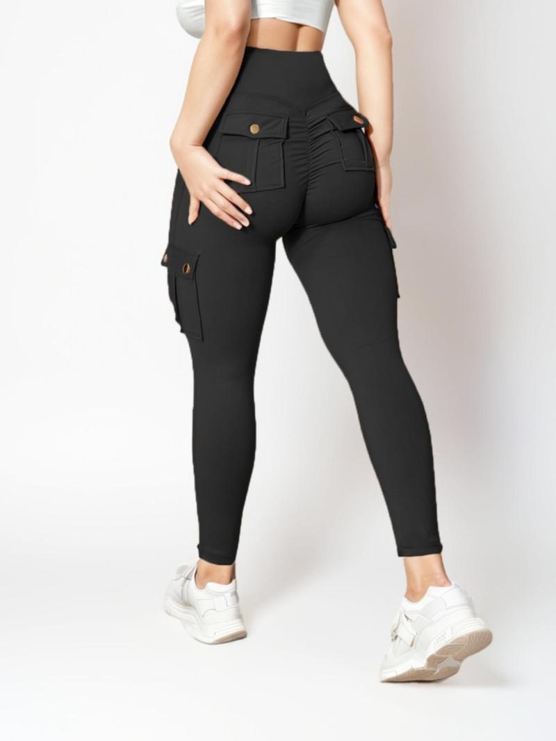 Product Introduction of Women's Solid High Waist Pocket Sports Outdoor Pants, Casual Comfy Breathable Skinny Pants for Yoga Gym Workout, Ladies Sportswear for All Seasons 1