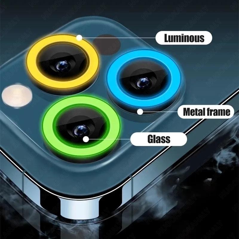 Product Introduction of For iPhone 16ProMax 16Pro 16Plus 16 15ProMax 15Pro 15Plus 15 14ProMax 14Pro 14Plus 14 Luminous Back Camera Lens Metal Ring Screen Protector Full Cover Rear Lens Tempered Glass Film Guard 2