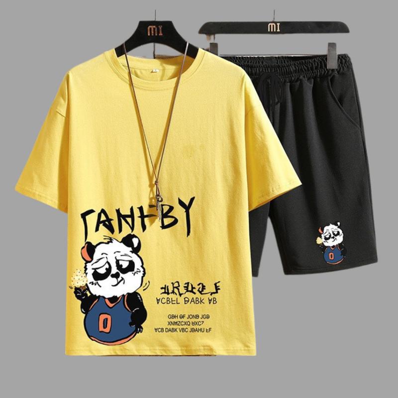 [MÃU MỚI] Bộ Quần Áo Thun Nam Nữ Mùa Hè In Gấu Trúc Phối Quần Short In Chữ Thời Trang 2