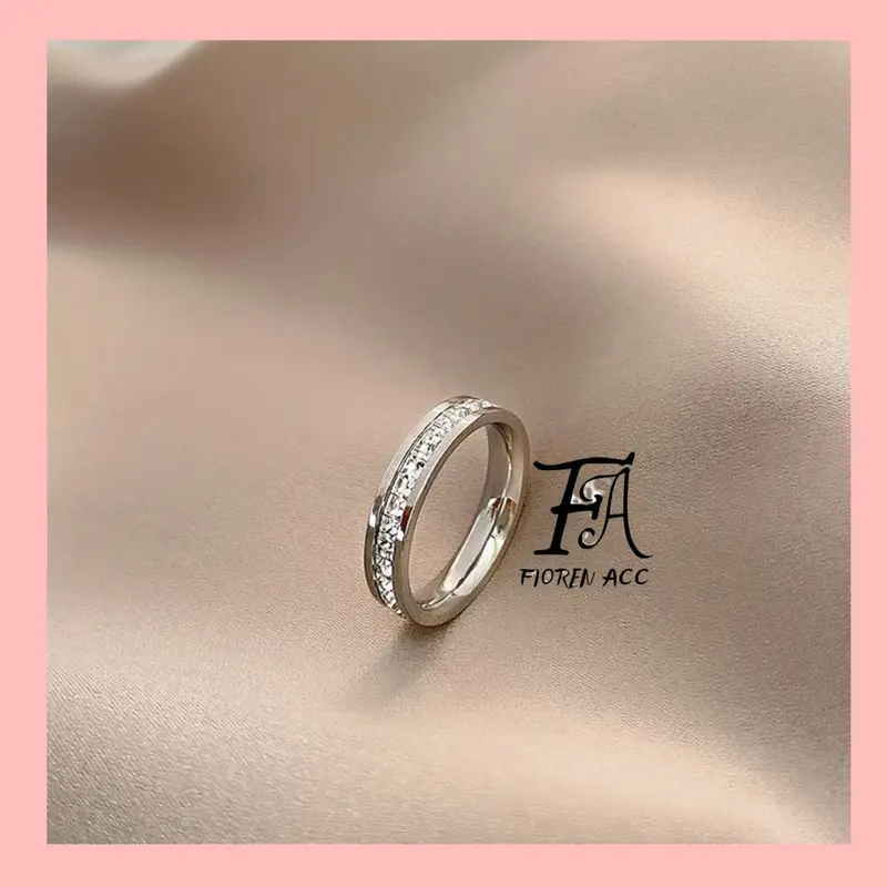 FA Cincin Baris Tunggal Cincin Titanium Anti Karat Cincin Berlian Silver YRY-TG001 4