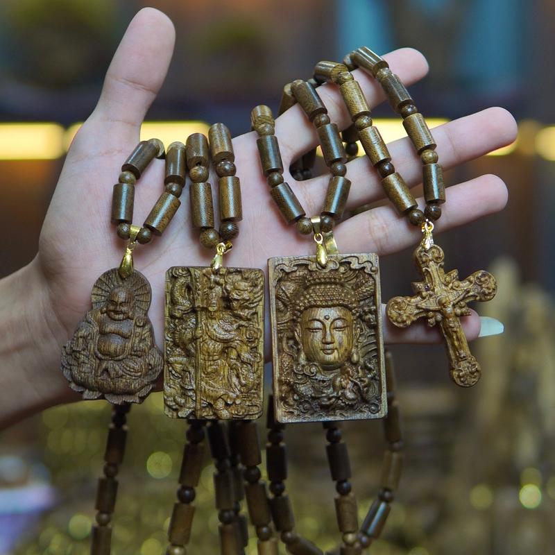 [MUA 1 TẶNG 1] Dây Chuyền Trầm Hương Mặt Phật, Mặt Di Lặc, Mặt Thánh Giá, Phong Thủy Tài Lộc - Tặng Kèm 1 Vòng Trầm Tròn 10mm | Trầm Hương Phúc Tử Vi