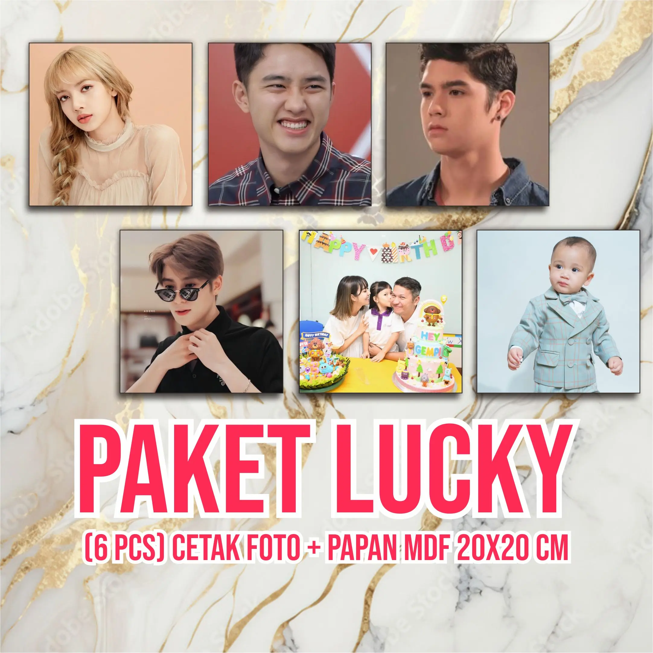 (6 PCS) CETAK FOTO 20X20 CM+ PAPAN MDF  Dipasang di Dinding Putih