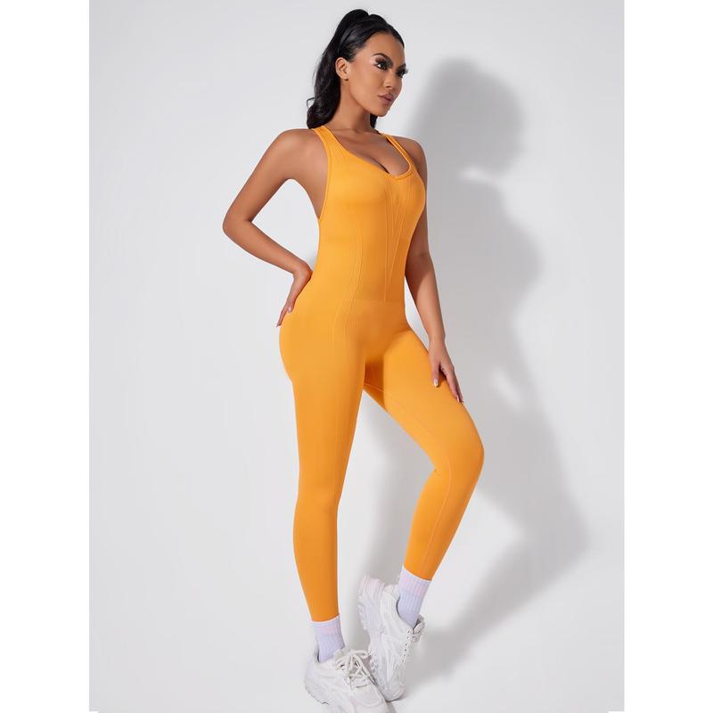 Áo Jumpsuit Quần Tập Yoga, Hàng Mới Về, Thiết Kế Liền Mạch, Hở Lưng Chữ V Sâu, Dành Cho Nữ, Mỏng Siêu Nhỏ, độn Hông, Nhanh Khô, Thích Hợp Cho Thể Thao, Một Mảnh Chạy Bộ 3