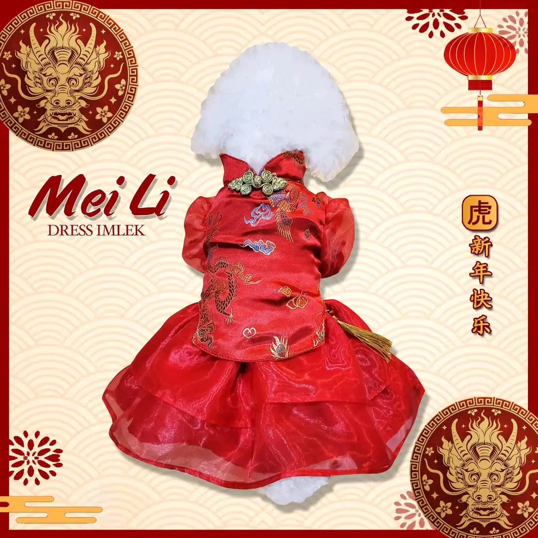 Baju anjing/ kucing tipe MEI LI DRESS CNY Imlek Edition