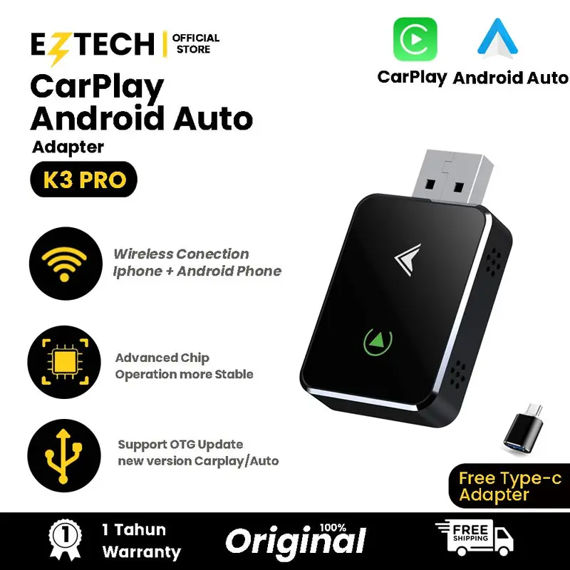 EZTECH New Innovation Portable Wireless Carplay Android Auto 2 in 1 Adapter , Car Play Android Auto Wireless Adapter, Wireless Android Auto Car Adapter for Wired Android Auto Cars Converts Wired to Wireless Easy Setup Plug & Play  [EZTECH] 0