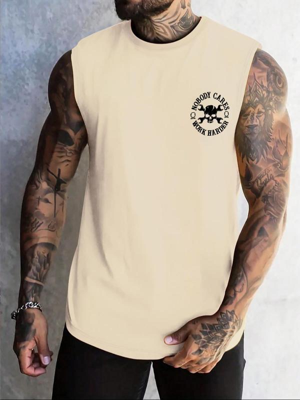 Men's Letter Print Round Neck Tank Top, Regular Fit Casual Crew Neck Sleeveless Top for Summer, Fashion Men's Top for Daily Wear, Socks 4