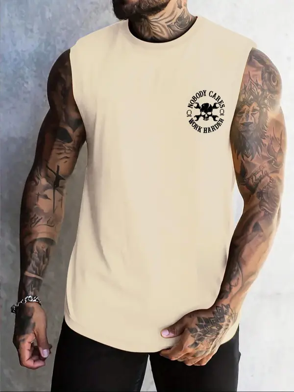 Men's Letter Print Round Neck Tank Top, Regular Fit Casual Crew Neck Sleeveless Top for Summer, Fashion Men's Top for Daily Wear, Socks 4