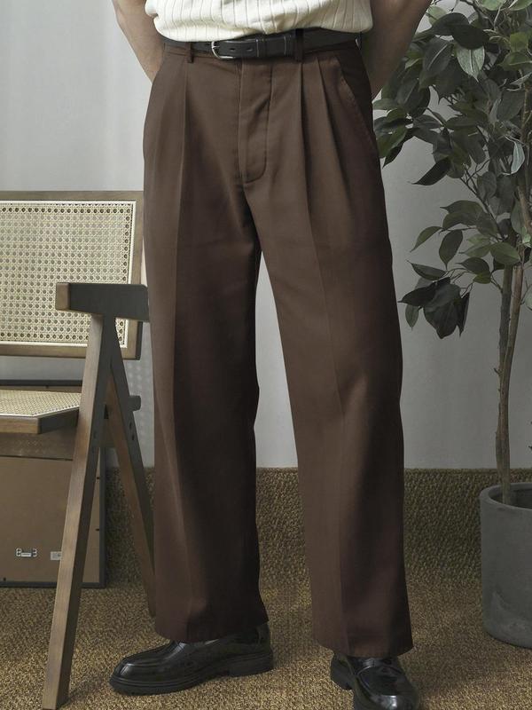 Men's Solid Color Pants without Belt, Loose Casual Comfy Straight Leg Trousers for Work Office Business, Men's Bottoms for All Seasons, Relaxed Pants, Menswear 8