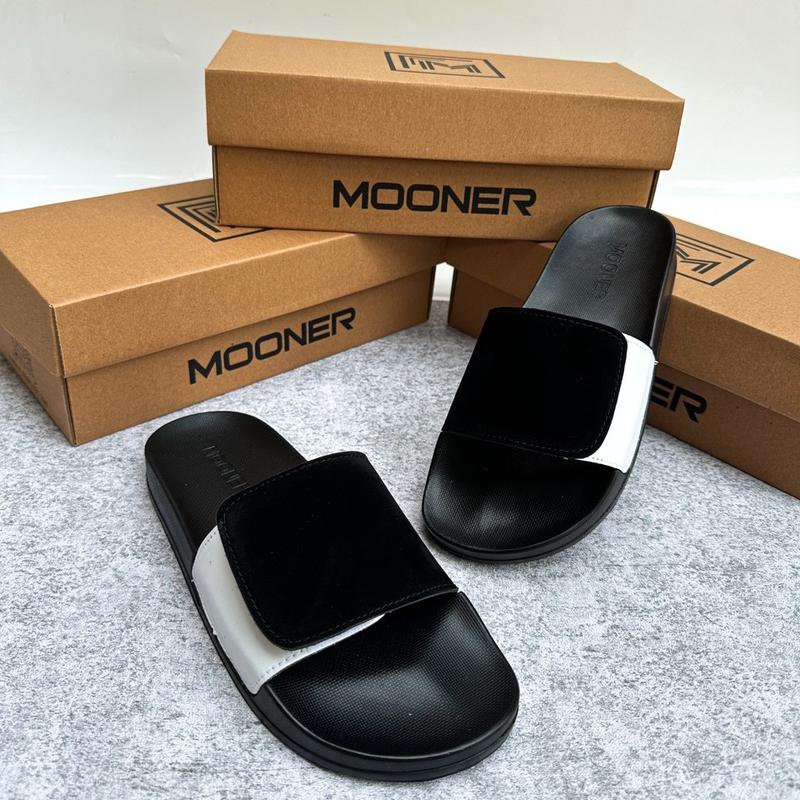 Dép quai ngang Mooner quai dán da mịn phối nỉ nhung size 36-43 dành cho nam nữ dép lê