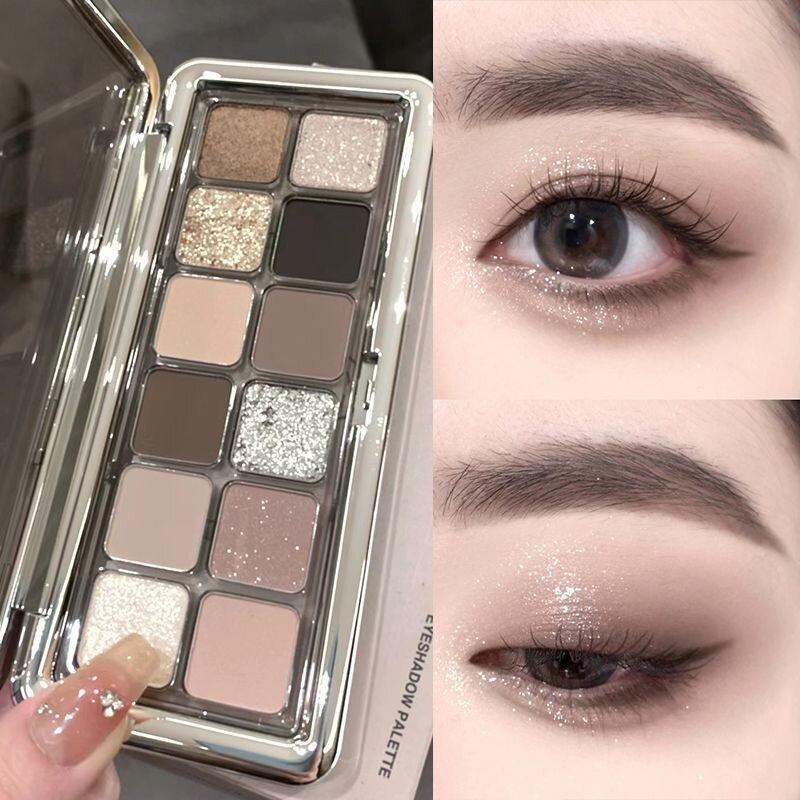 Bảng Phấn Mắt, ROTO, 12 Màu, Lì Lung Linh Giltter, Không Thấm Nước, Sắc Tố Mịn Màng, Trang Điểm Màu Nude Hàng Ngày, Phấn Mắt Màu Đất