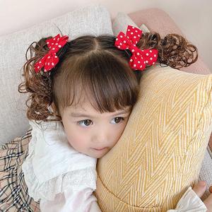 New Children 2pc Wig Hair Clip Little Girl Baby Girl Bow Knot Short Curly Hair Princess Clip Hair Accessories Kids