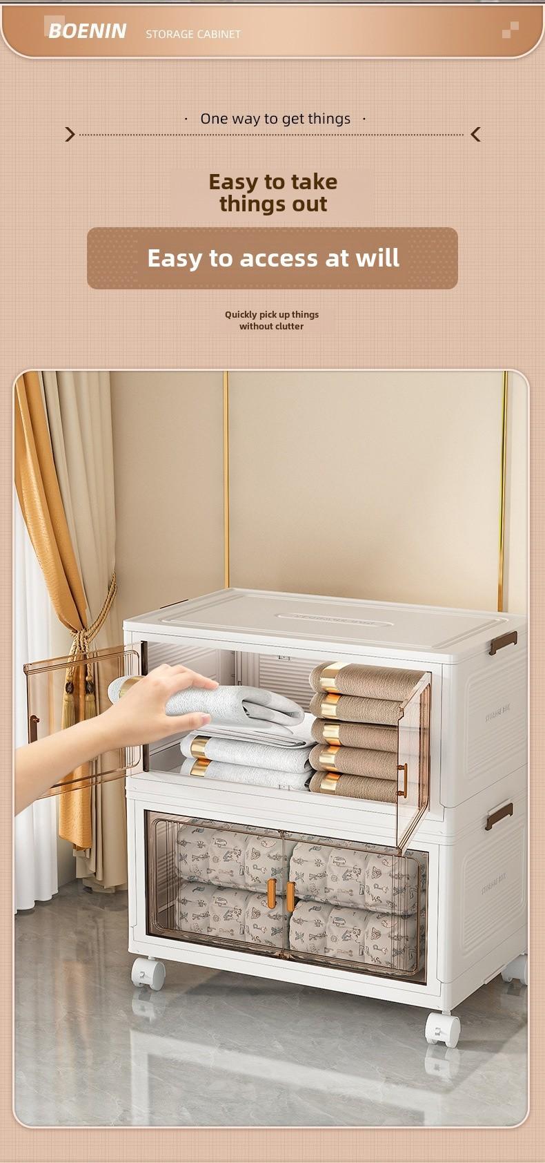 Product Introduction of Storage Cabinet Foldable Wholesale Children's Clothes Storage Cabinet Double Door Home Organizer Cabinet Household Bedroom Wardrobe Easy to Use, Convenient and Easy to Use box  leather 9