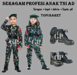 SERAGAM PROFESI ANAK TNI AD LAKI LAKI PEREMPUAN FULLSET + SEPATU PLD SHOES ARMY TENTARA LORENG COWOK CEWEK SEKOLAH TK SD KOSTUM CILIK POCIL PROFESI SERAGAM KARNAVAL 17 AGUSTUS TERLENGKAP PAKET KOMPLIT POLISI POLWAN Baju