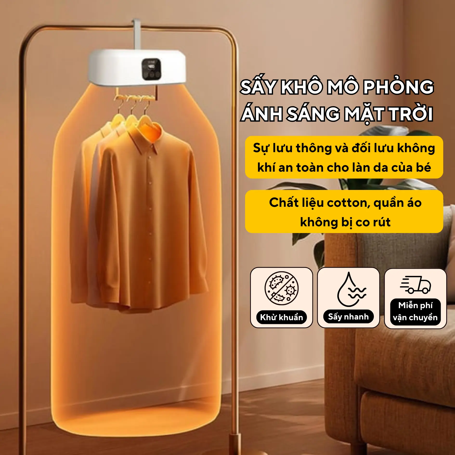 MÁY SẤY KHÔ QUẦN ÁO, Tủ Sấy Đồ Quần Áo Đa năng công suất lớn 600W, Khử khuẩn, Giúp quần áo sạch sẽ, thơm lâu