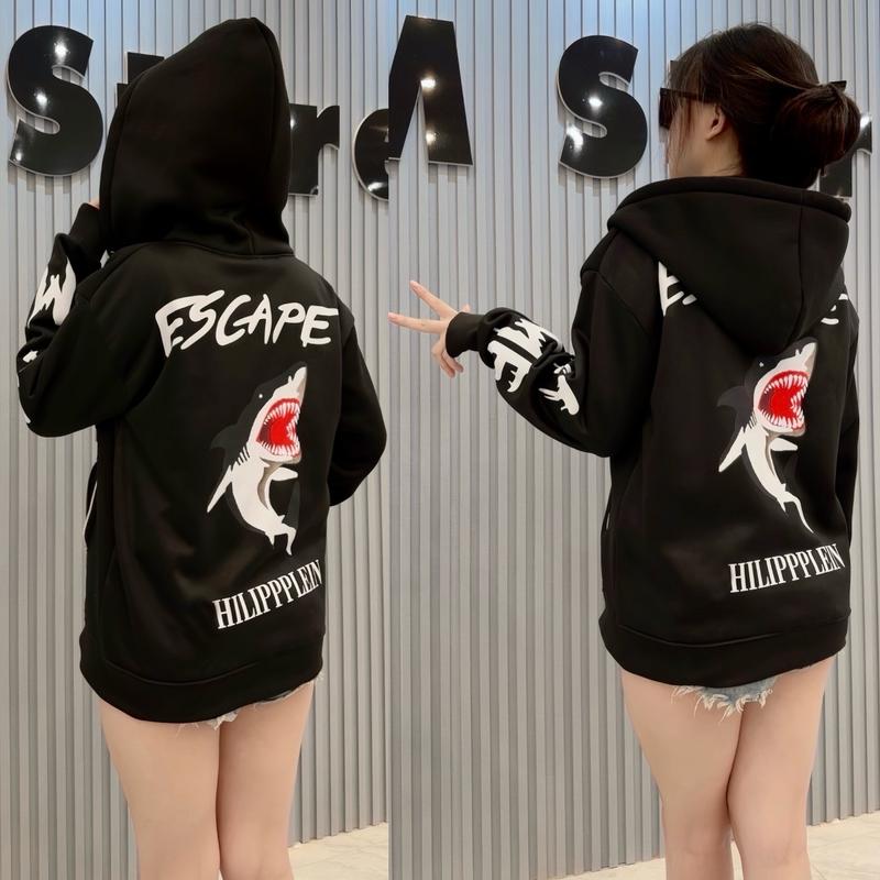 Áo Khoác Hoodie CÁ MẬP (logo Sắt) nỉ bông mũ hai lớp hottrend nam nữ phong cách boy phố Top