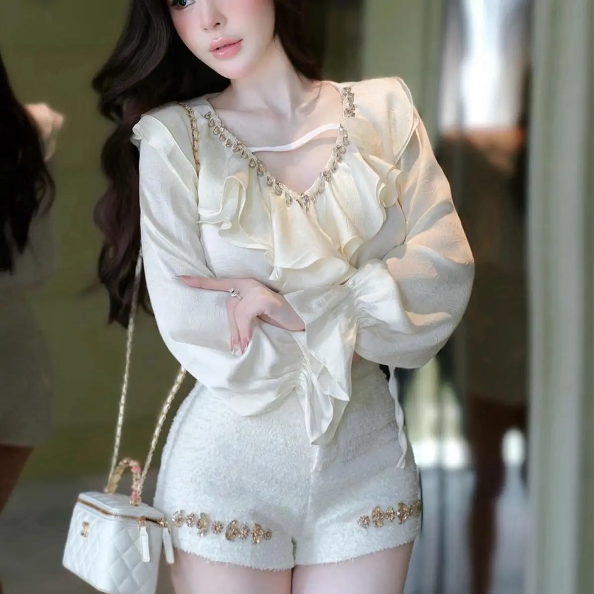 Quần sooc dạ viền đá hàng QCCC