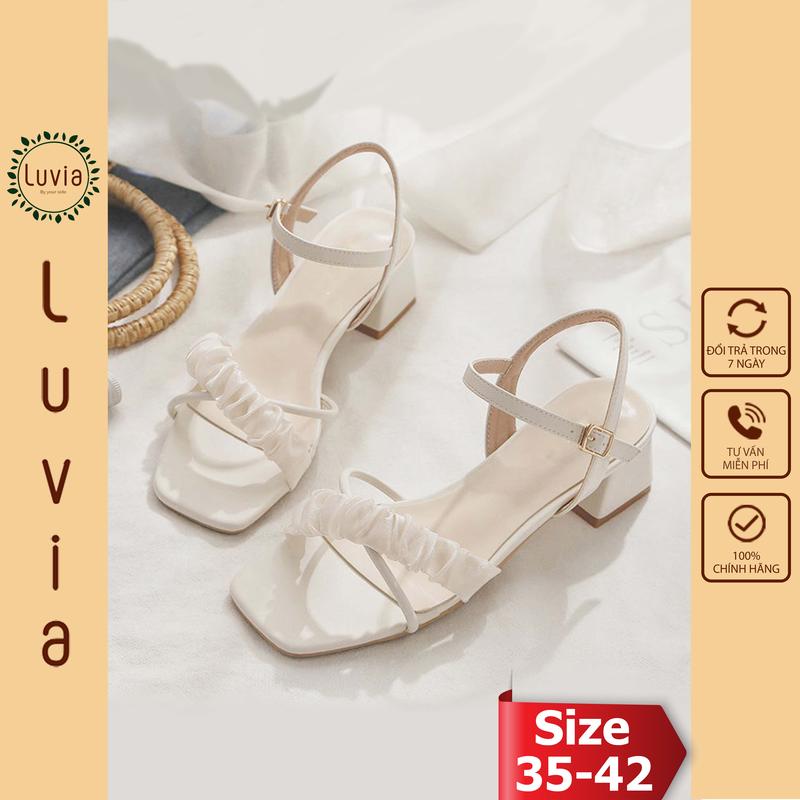 Giày cao gót 5 phân quai chéo bèo nhún phong cách trẻ trung thời trang Luvia 64CG