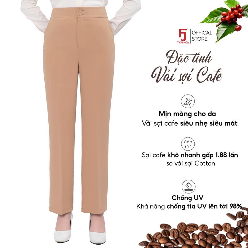  Quần ống suông 227 chất liệu Cafe cạp cao trên rốn 2 cúc Thái Hòa 23QAW-227 - Nữ Ong Women Pants 