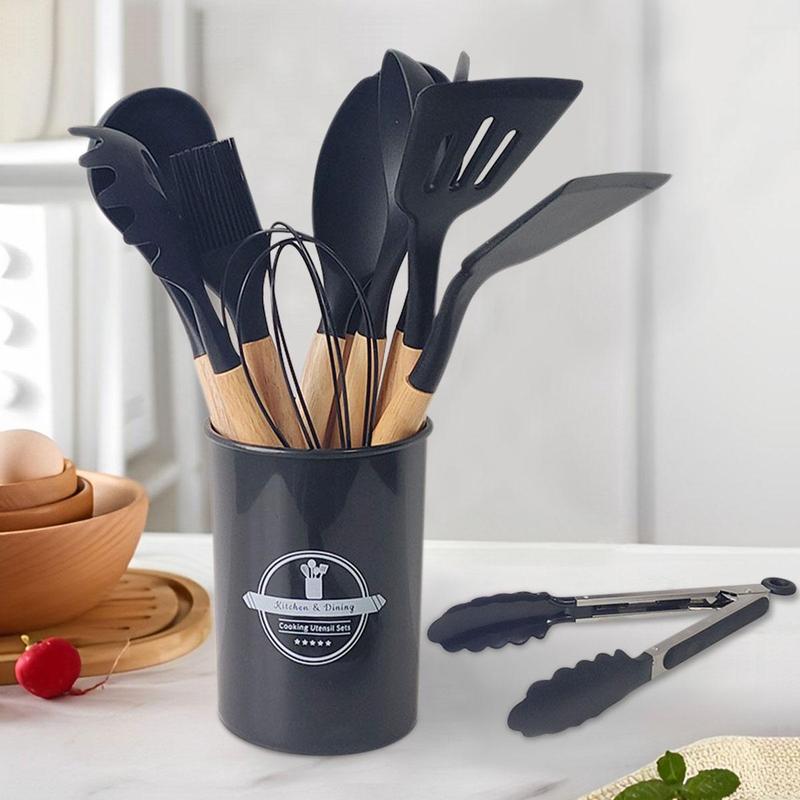 Silicone Cooking Utensils Set, 12pcs/set Including Spatula, Spoon, Tongs, Whisk, Storage Bucket, Kitchen Cooking Utensils Set, Kitchen Accessories 5