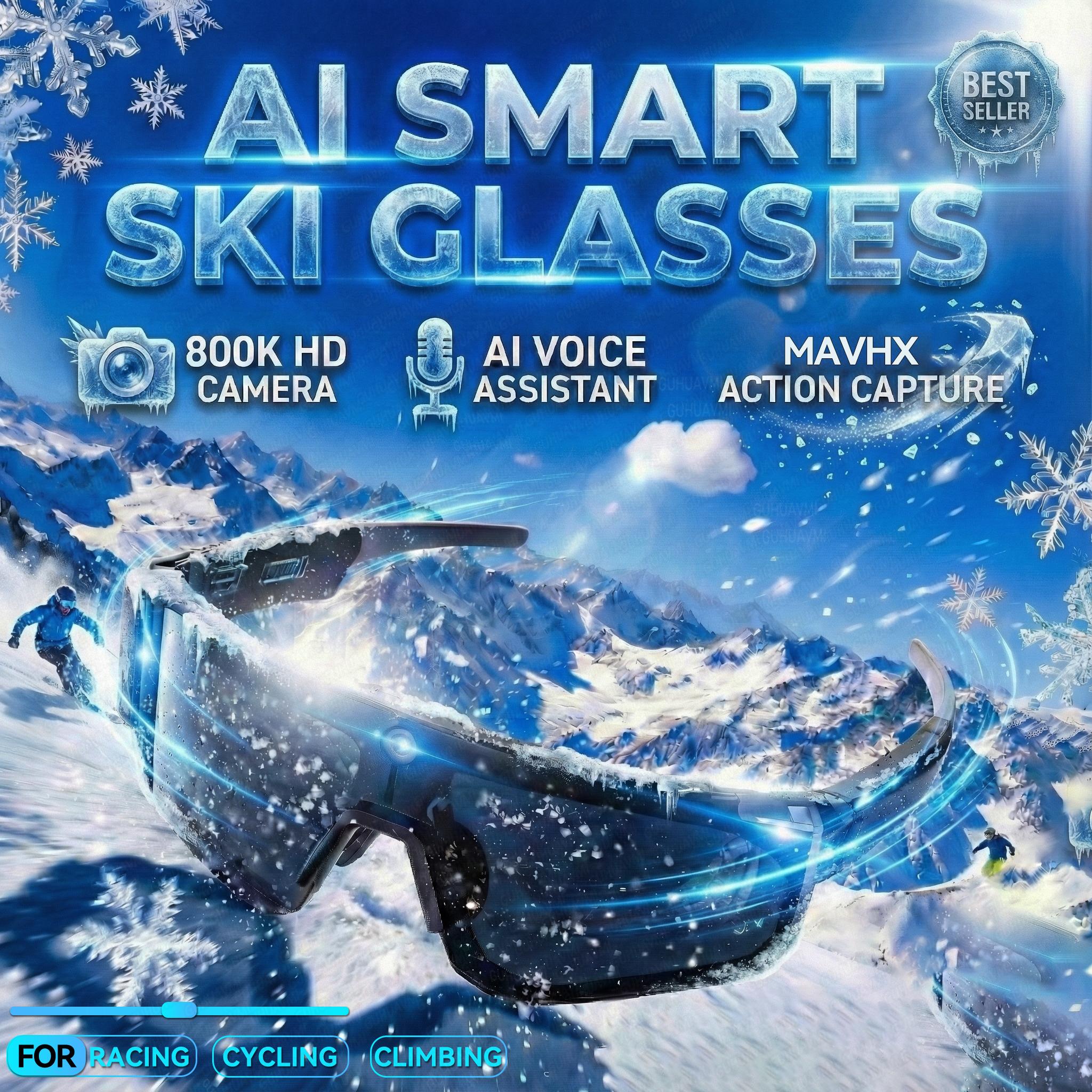 2026 Skiing AI Glasses Men 8MP Camera take Photo Video Recording Translation Waterproof Windproof Outdoor Cycling Glasses Women