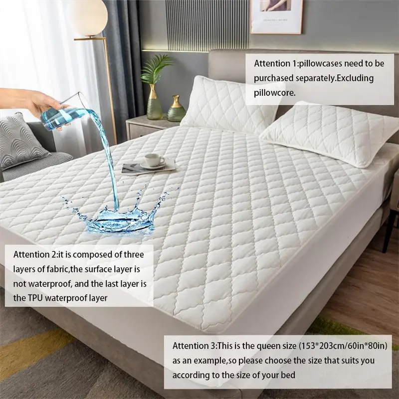 Solid Color Waterproof Fitted Sheet, 1 Count Soft Simple Bedding Quilted Mattress Cover, Bedding Supplies for Home Bedroom, Guest Room, Apartment, School 7
