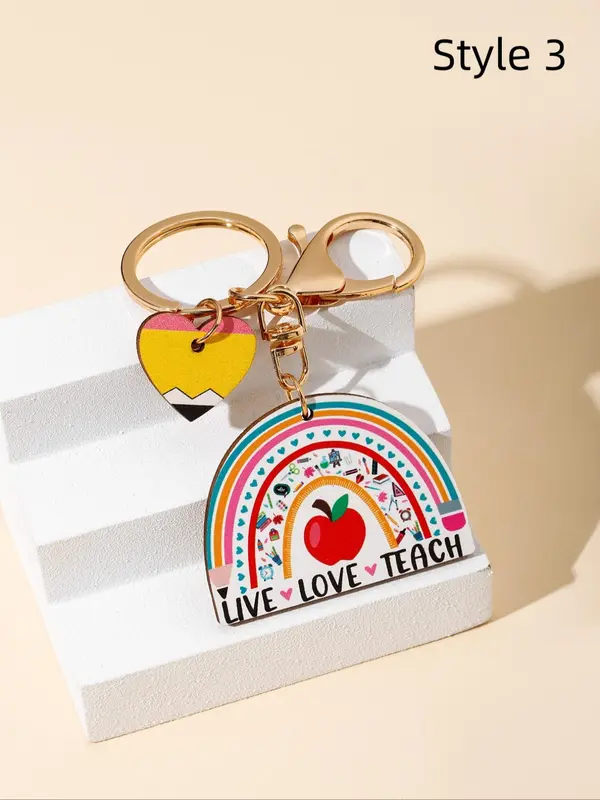 Creative Heart & Slogan Design Keychain, Cute Keychain for Teacher, Keychain Bag Pendant, Charms Car Keychain Accessories As Gift for School 4