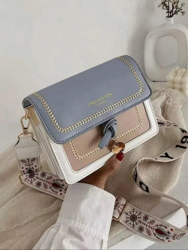 Fashion Colorblock Flap Square Bag, Casual PU Leather Crossbody Bag for Women, Trendy Versatile High-quality Daily Commuting Bag Designer Bags 1