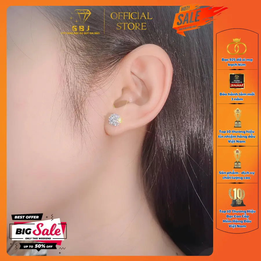 Hoa Tai Bạc 6 Chấu (chốt vặn) Tim Đôi 6Li3 Viên Chủ Moissanite XI KIM Sang Trọng Phong Cách Unisex GBJ888