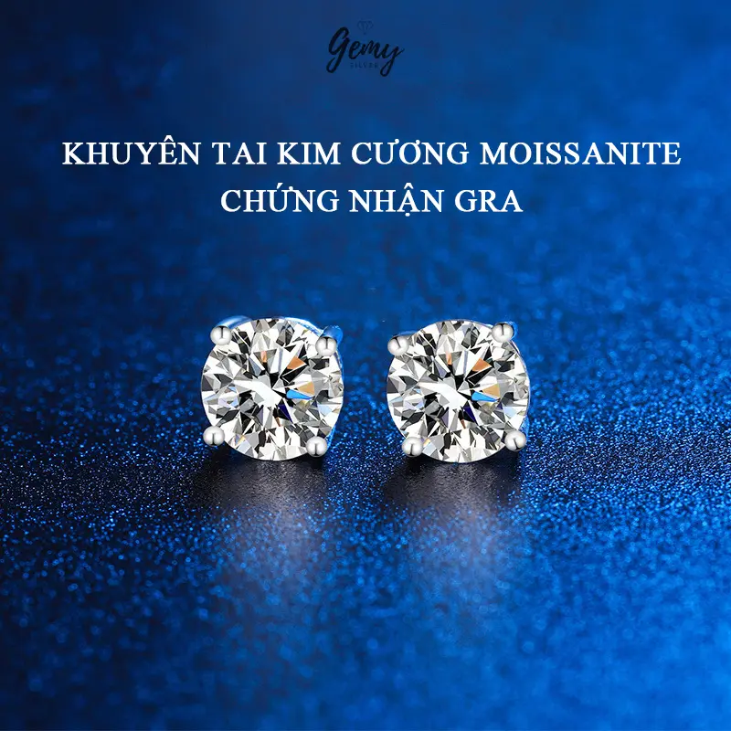 Khuyên tai bạc nam nụ đá Moissanite nhiều size kèm thẻ đen và giấy chứng nhận (1 chiếc) | GEMY SILVER KN117