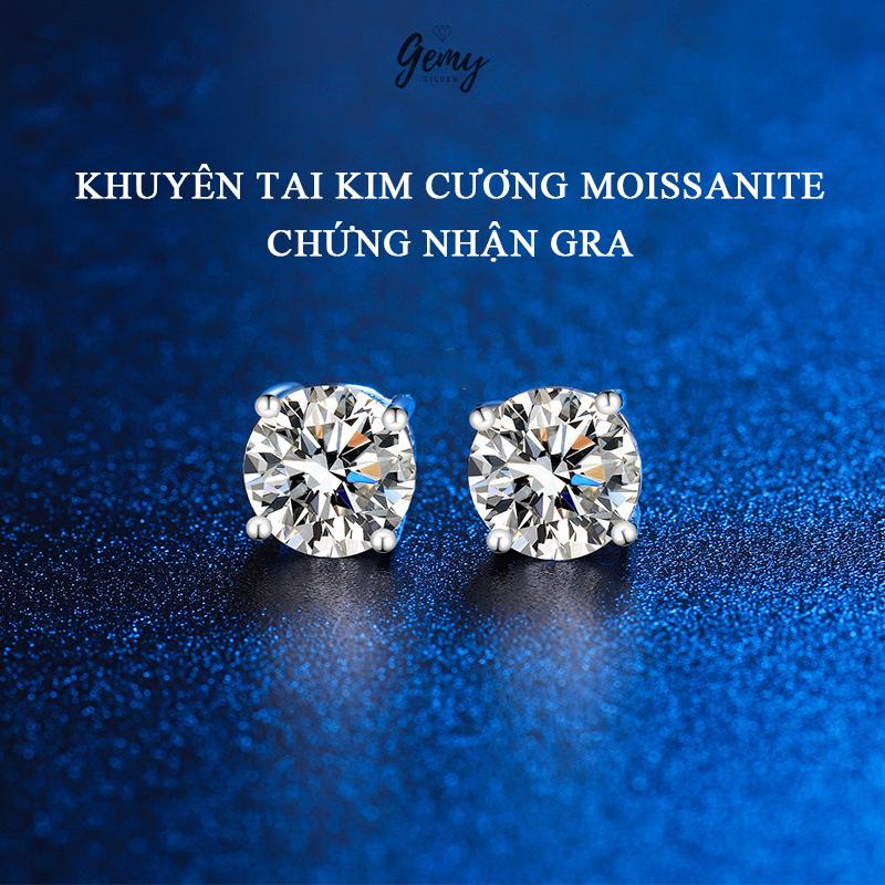 Khuyên tai bạc nam nụ đá Moissanite nhiều size kèm thẻ đen và giấy chứng nhận 1 chiếc | GEMY SILVER KN117