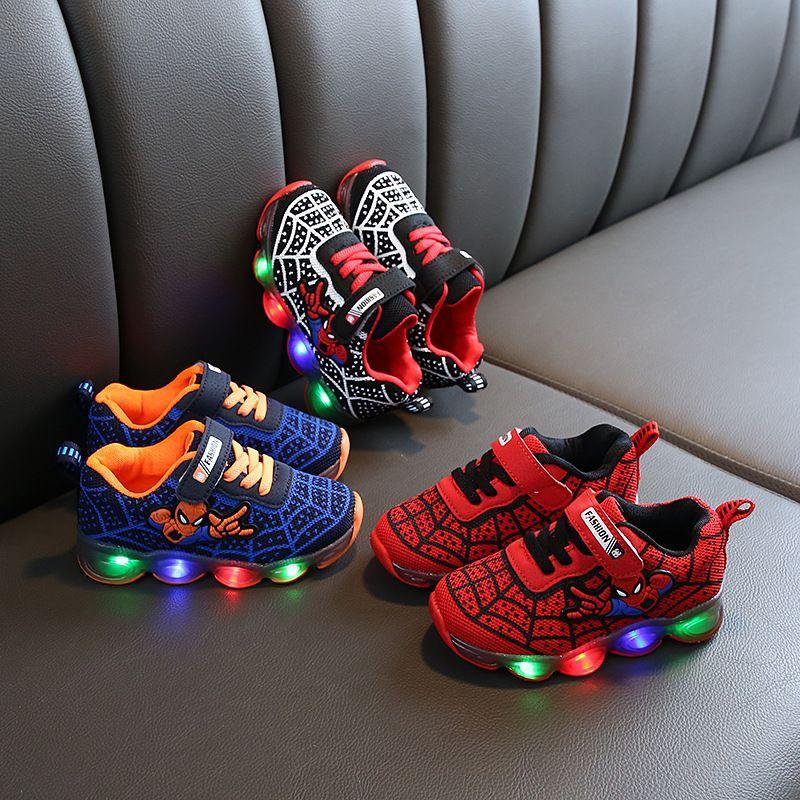 Giầy Thể Thao Người Nhện Có Đèn Led Phát Sáng Cho Bé Trai 1-10 tuổi , Giầy Thể Thao Siêu Nhân Nhện Phong Cách sz 21-36_PHOM NHỎ 2SZ