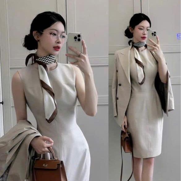 (XẢ KHO)Sét Thiết Kế Hà Anh Váy Dáng Bút Chì Phối Áo Vest Công Sở H25 - Nữ