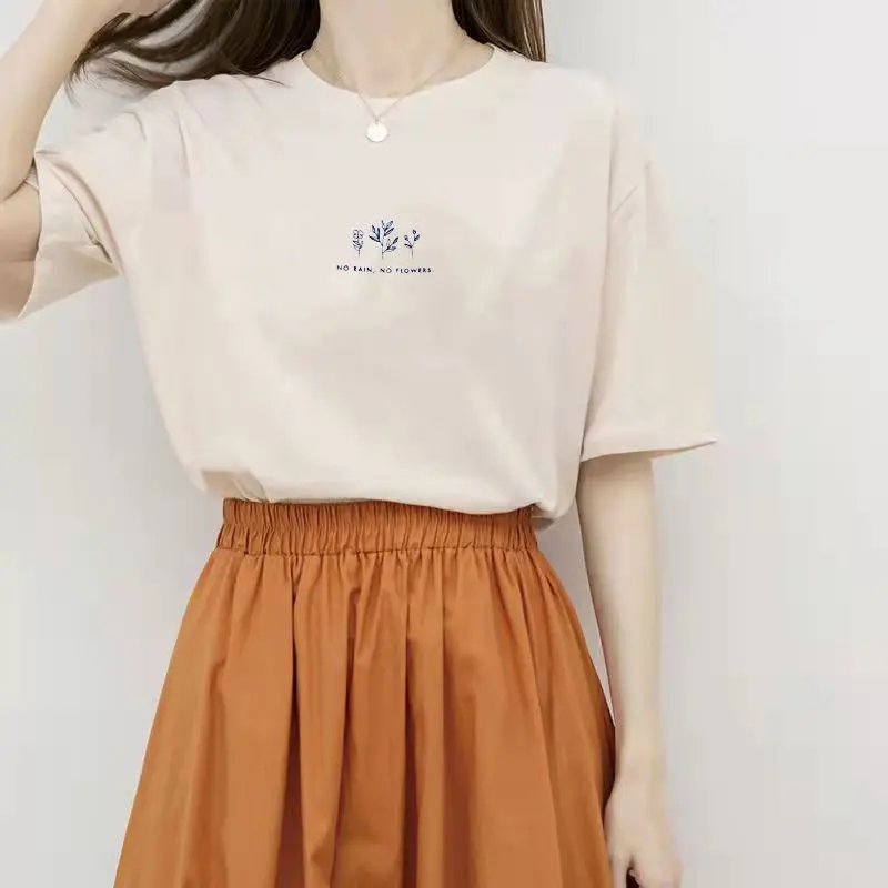 Áo Thun Nữ, Dáng Rộng Thường Ngày, Cổ Tròn, ngắn Tay, Màu Trắng, Áo Cánh Nữ, Thích Hợp Mặc Hàng Ngày 3