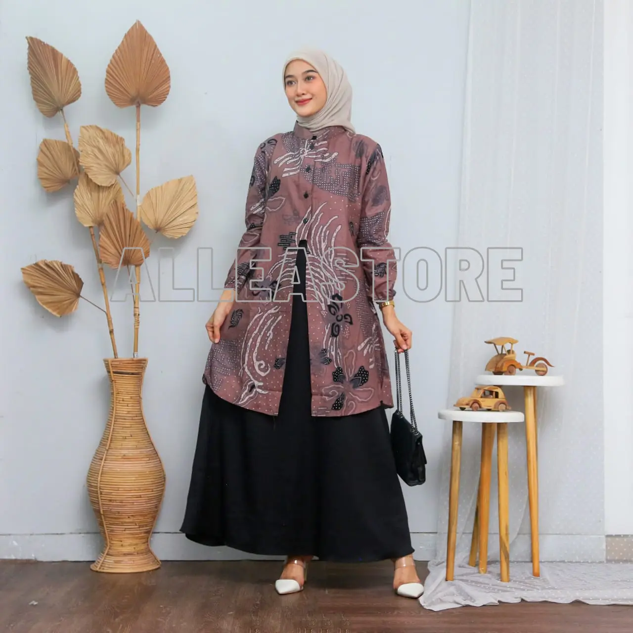 Gamis batik motif terbaru alleastore, dress muslim, gamis batik kombinasi Katun Muslim