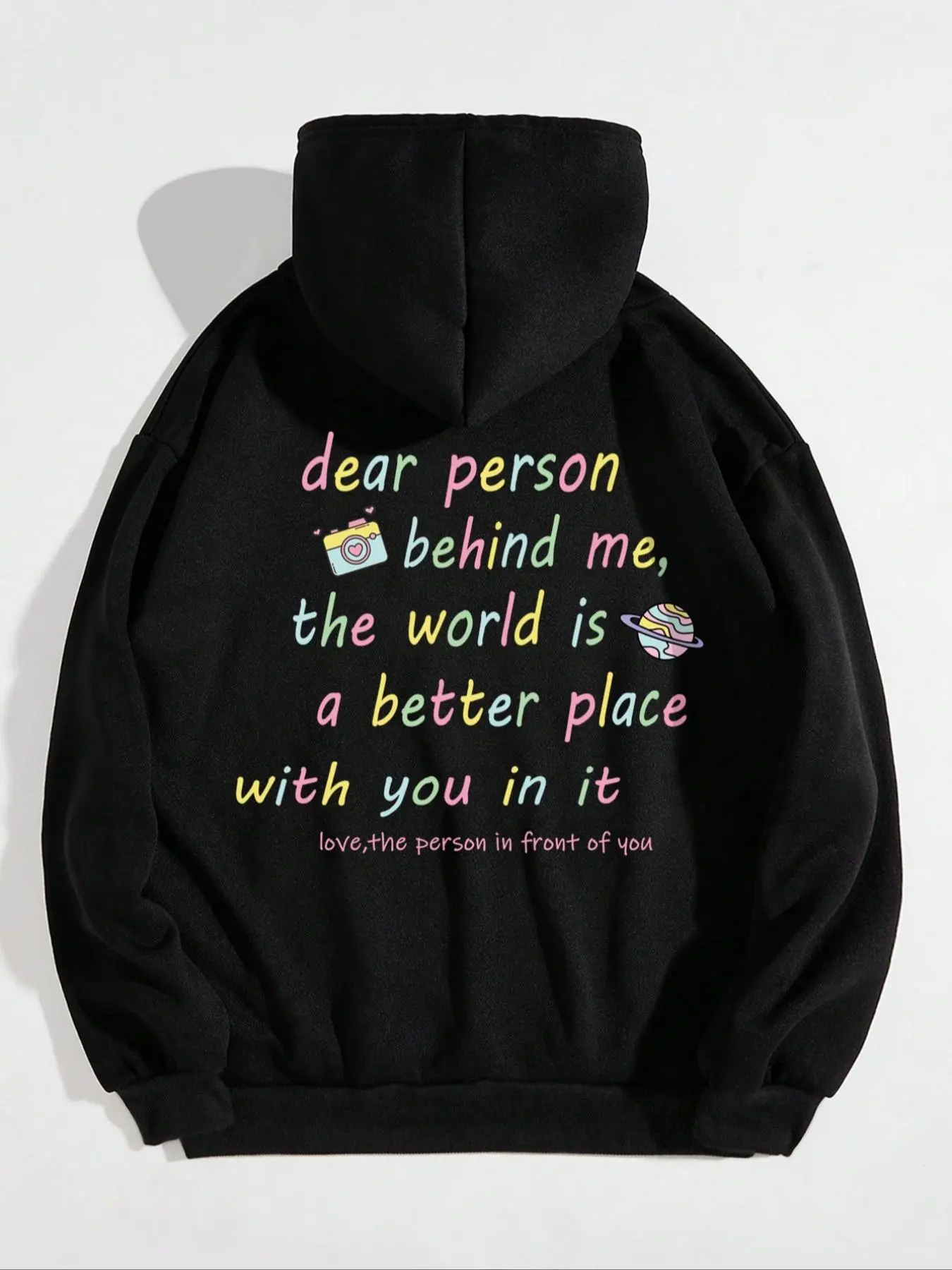 Women's Cartoon & Letter Print Drawstring Pocket Drop Shoulder Hoodie, Fashion Casual Hooded Long Sleeve Pullover for Daily Vacation Outdoor, Women's Clothes for Fall & Winter