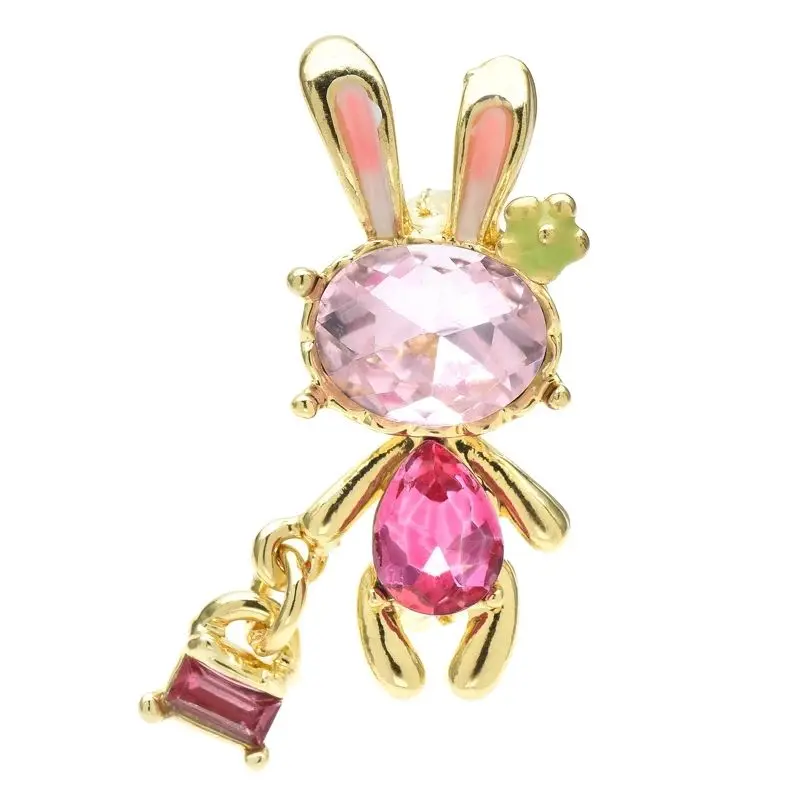 Fashionable Pink Rabbit Brooch with Dazzling Diamond Inlay, Super Eye-catching Little White Rabbit Shape, Exclusive for the Year of the Rabbit. Dual-use as Bag Pin/Stylish Lapel Pin, Perfect Gift Accessory