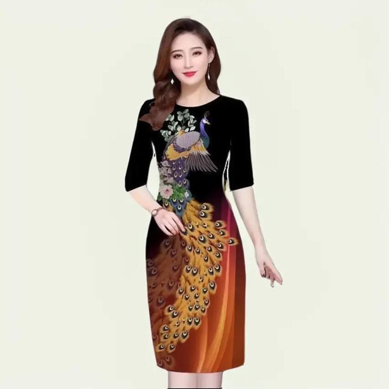 Đầm Xuông Chim Công Thanh lịch thun thái từ 40-80kg Trơn Có hoa Ôm gọn