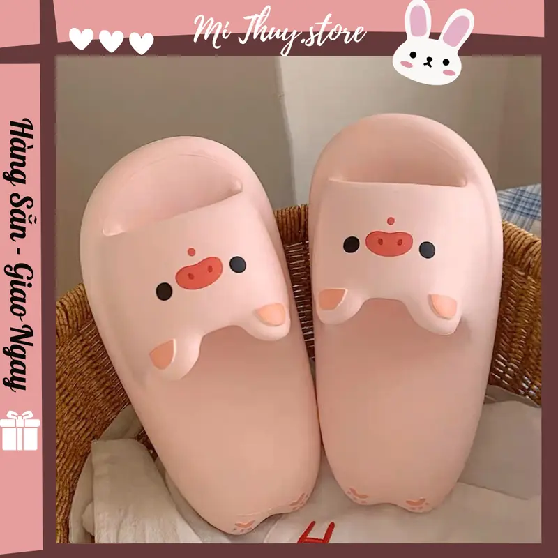 (Chọn chuẩn size ) Dép heo hồng  cappy cún xám mèo trắng voi xanh XXT siêu cute mềm êm nhẹ đế cao 4-5 cm QUAI NGANG HEO HỒNG 0