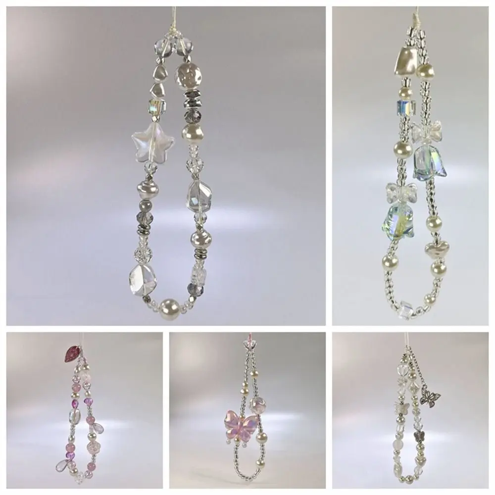 Clear Star Cell Phone Strap Mobile Accessories Y2K Sweet Girl Phone Lanyard Anti-Lost Pendant Beads Phone Chain for Bracelet Keychain