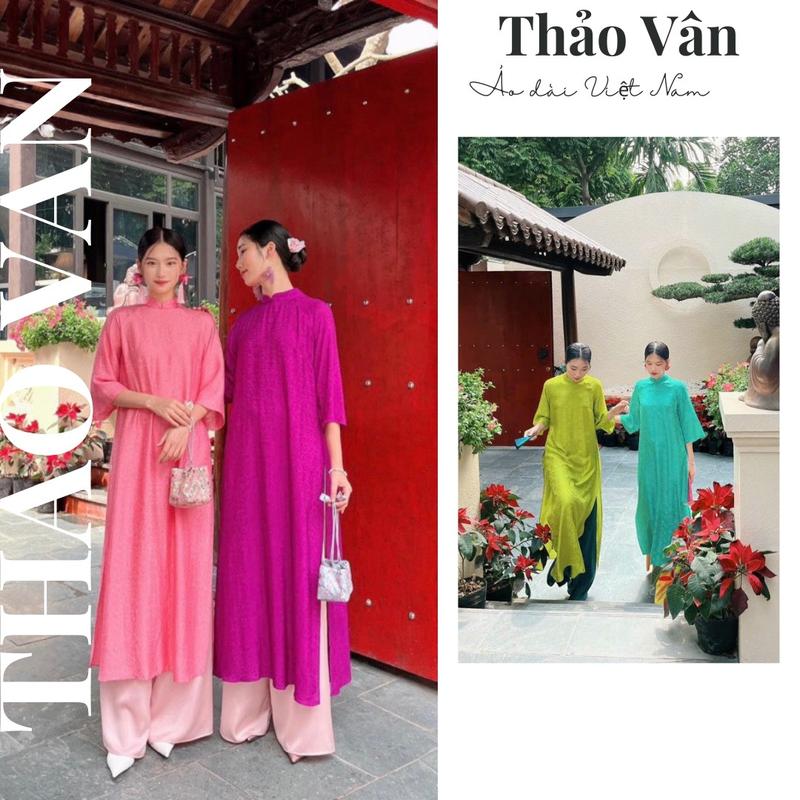 Set Áo Dài Cách Tân Gấm Tơ Xuông Đủ Màu, Dáng Lửng Mặc Lễ Tết , Đi Chơi-  cover Xéo Xọ - Áo Dài Thảo Vân Nữ Kem Women Dress