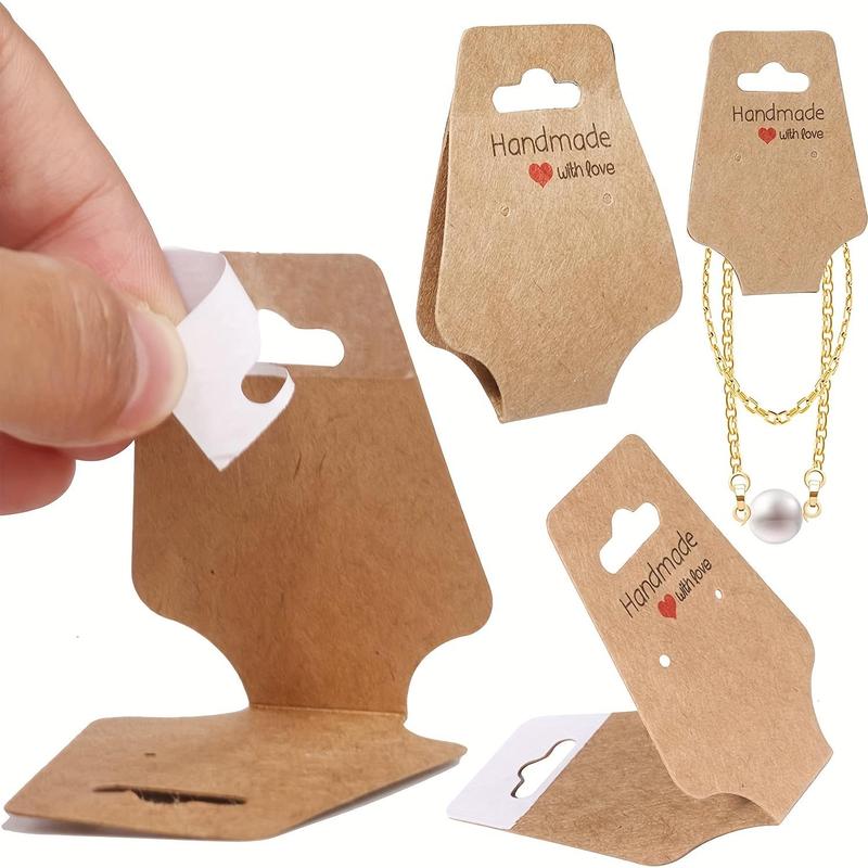 Solid Color Necklace Display Card, 100pcs Self-adhesive Bracelet Packaging Card Holder, Earrings Paper Stand For Jewelry Ornament Wrap 3