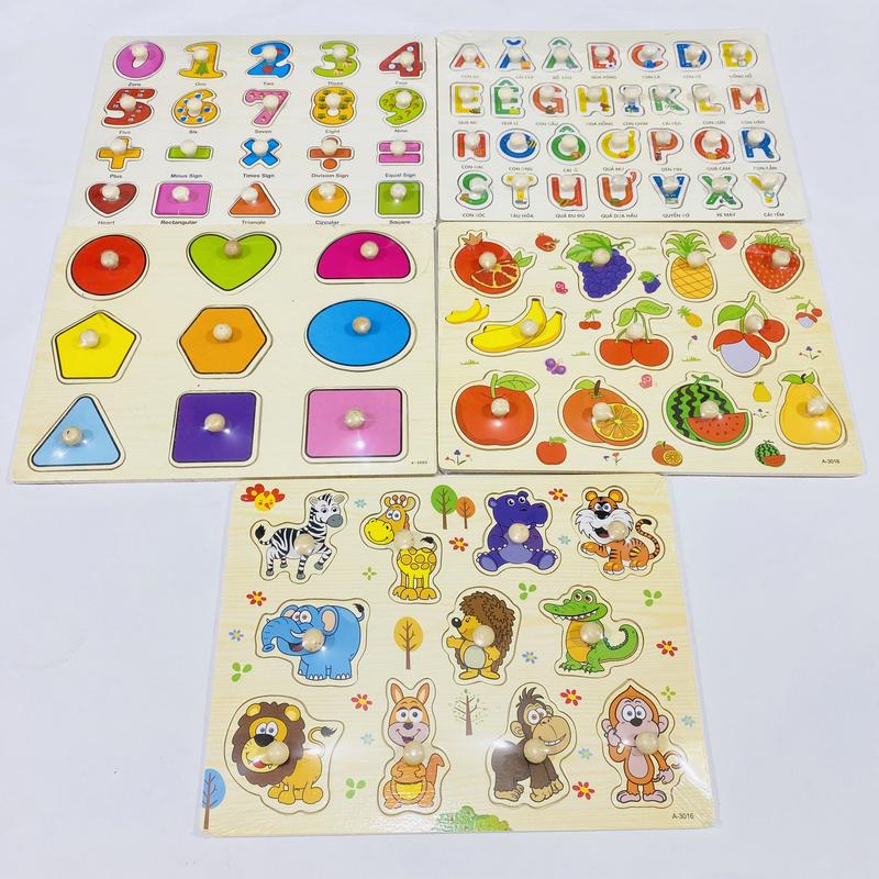 Combo 5-10 bảng núm gỗ đồ chơi lắp ghép xếp hình rèn luyện sự khéo léo và tư duy cho bé