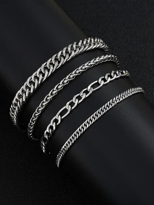 Men's Simple Stainless Steel Link Bracelet (1 Set), Fashionable 2024 Summer Trendy All-match & Exquisite Jewelry for Birthday Gift for Men, Bracelets Stack for Men 0