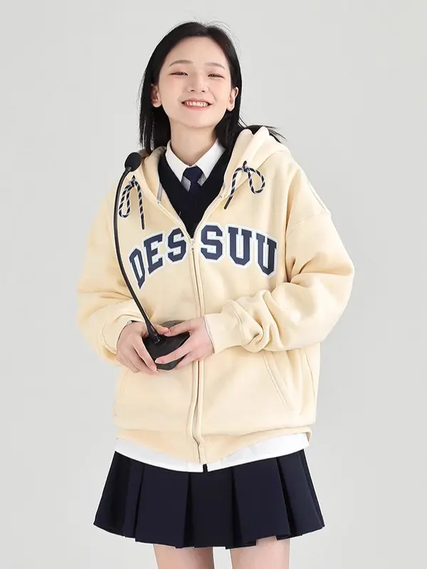 Áo Hoodie Zip Dessuu phong cách đại học họa tiết chữ in hoodie  đỏ hoodie  xanh  đen (lông) zipper zipper 2