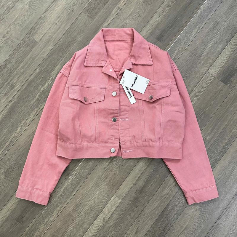Áo Khoác Jean Nữ Hai Nắp Túi Trơn Màu Phom Vừa Tay , Có Cổ - Menswear Top Women Jacket 8
