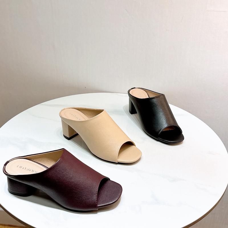 A12_Giày dép trà my - sục trùm hở mũi - cao 3cm &5cm -size 36-40 đen da Nâu - phong cách đơn giản -sang trọng - dành cho nữ